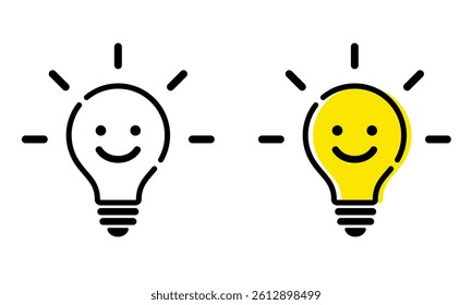 Cute smiling light bulb icon