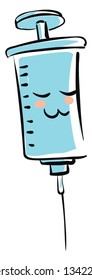 Cute smiling lightblue syringe vector illustration on white background 