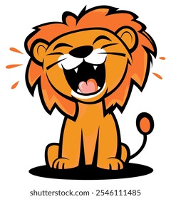 Cute Smiling Lion with a Friendly Expression, Adorable and Heartwarming Animal Art - Flat Vector Illustration