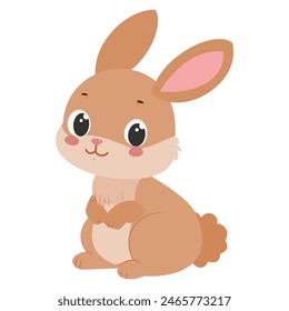 Cute smiling little bunny cartoon character vector illustration isolated on white background