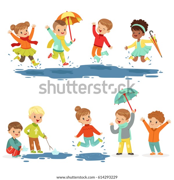 Cute Smiling Little Kids Playing On Stock Vector (Royalty Free) 614293229