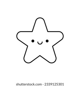 Cute smiling little star character line icon. Coloring book for children. Vector illustration in outline style.