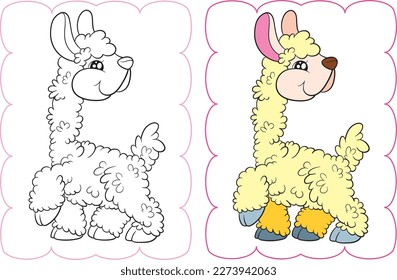Cute smiling llama coloring book
