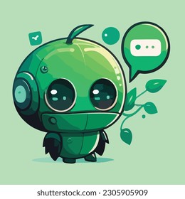 linda mascota sonriente para chatbot futurista de color verde