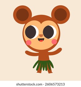 Cute smiling monkey vector character illustration dancing isolated on white background. 