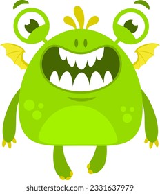 Cute Smiling Monster Cartoon Character Flying In The Sky. Vector Illustration Flat Design Isolated On Transparent Background