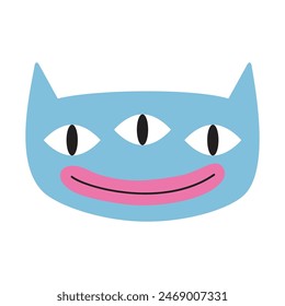 Cute smiling monster with ears and three eyes, cartoon style. Trendy modern vector illustration isolated on white background, hand drawn, flat design