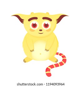 Cute smiling monster. A funny happy creature. fantastic animal
