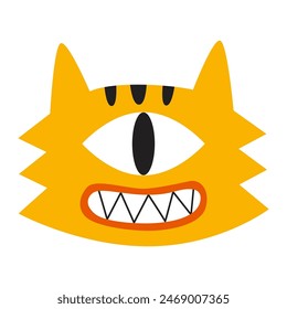 Monstruo sonriente lindo, tigre de un solo ojo divertido, estilo de dibujos animados. Ilustración vectorial moderna de moda aislada sobre fondo blanco, dibujado a mano, diseño plano