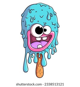 Cute smiling monster icecream cone. Vector summer illustration isolated on white background