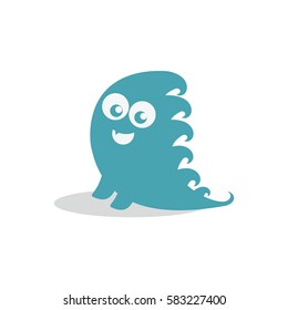 Cute smiling monster with one teeth isolated on white. Vector illustration. Blue fantastic creature. Flat icon.