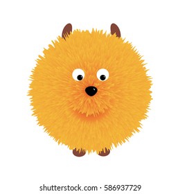 Cute smiling monster orange color and round shape on white background. Vector illustration isolated. Fluffy creature for your design needs