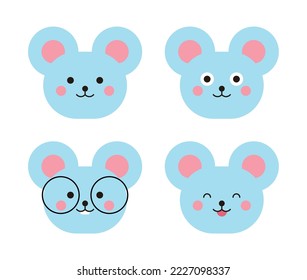 Juego de iconos de caracteres de ilustración de ratón, lindo y sonriente.