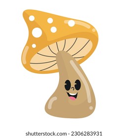 cute smiling mushroom vector with dark yellow flower parts and brown stems