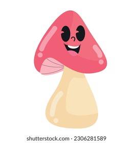 cute smiling mushroom vector with pink flower parts and cream stems