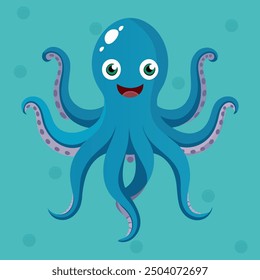 Cute smiling octopus isolated. Funny underwater pink animal with eight tentacles. Childish character. Cute baby octopus flat cartoon vector. 