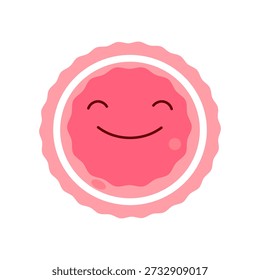 Carácter sonriente lindo del ovocito en estilo plano. Ilustración médica de un óvulo humano feliz. Perfecto para la educación sobre la salud, los blogs de fertilidad y el contenido del embarazo. Ilustración vectorial