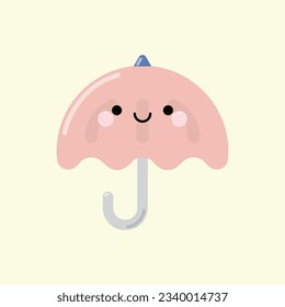 Cute smiling open umbrella cartoon character emoji character icon. Vector illustration in kawaii cartoon style.