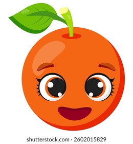 Cute smiling orange fruit with big expressive eyes and a joyful expression. Perfect for food illustrations, packaging, emoji collections, stickers, and fresh fruit-themed designs