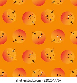 Lächelnde orangefarbene Fruchtzeichen, Vektorgrafik nahtloser Muster-Hintergrund.
