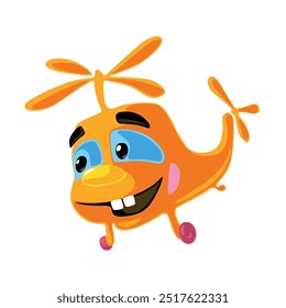 Helicóptero naranja sonriente lindo con la nariz amarilla 