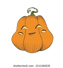 Cute smiling orange Jack’O Lantern pumpkin in vector and hatching style