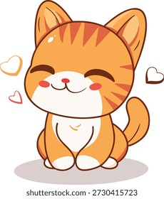 Gato de Tabuleiro Laranja Sorridente Fofo com Corações Flutuantes