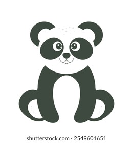 Personaje sonriente lindo del oso panda. Divertido animal sentado para postales, revistas, Anuncios. Ilustración plana del Vector de los niños aislada en el fondo blanco