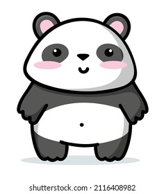 Cute smiling panda. Hand drawn vector illustration in flat style. Cartoon character for sticker, print, card, ad and other design.