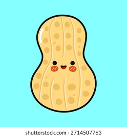 Cute smiling peanut character with red blushing cheeks showing happiness and positive emotions, ideal for children's designs, food themes, or cheerful illustrations