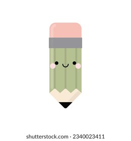 Cute smiling pencil cartoon character icon. Vector illustration in kawaii cartoon style.