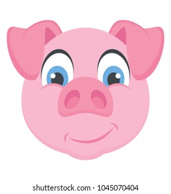 A cute smiling pig head mascot