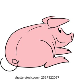 Cute smiling pig lying on the ground