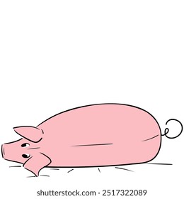 Cute smiling pig lying on the ground