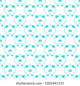 Cute smiling pig symbol of 2019 Chinese New Year seamless pattern.