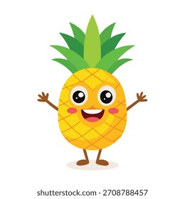 Cute Smiling Pineapple Cartoon Character – Fun Tropical Fruit Illustration