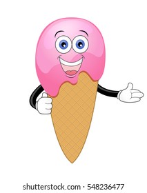 Cute smiling pink ice cream.