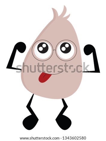 Cute smiling pink monster with round eye-glasses and toung out vector illustration on white background 