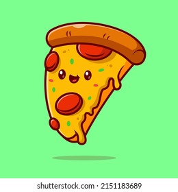 Ilustración del icono del vector de dibujos animados de una pequeña pizza sonriente. Vector Premium aislado de objetos alimentarios. Estilo de dibujo plano