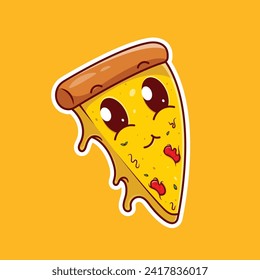 Cute smiling pizza slice cartoon vector illustration