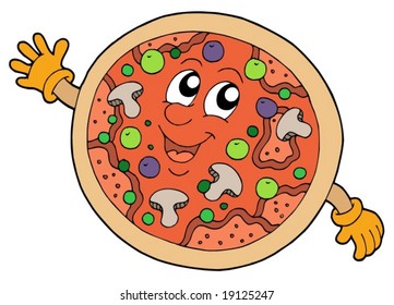 Pizza sonriente y atractiva - ilustración vectorial.