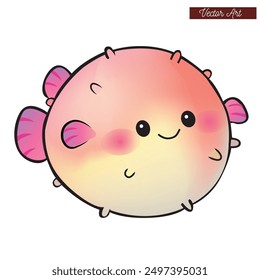 cute smiling plush puffed fish vector marine life cute character art