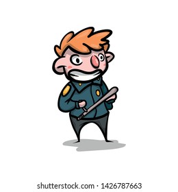 Cute smiling policeman ready to use rubber bat