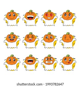 Cute smiling pumpkin character vector - halloween icon set illustration