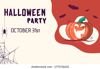 Trato sonriente volante de calabaza con murciélagos para feliz Halloween. Vector aislado de la noche de horror volante, pancarta o afiche. Frontera de la fiesta de octubre.