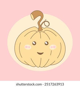 Cute smiling pumpkin for Halloween. Simple, flat, cartoonish kawaii style illustration.