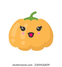 Cute smiling pumpkin, isolated colorful vector vegetable icon