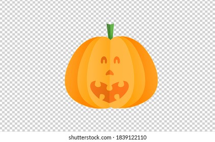 Cute smiling pumpkins in paper cut  style on on  png or transparent background, Happy Halloween concept, graphic resources for sale template ,website, poster,  vector illustration 