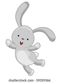 A Cute, Smiling Rabbit Dancing - Vector