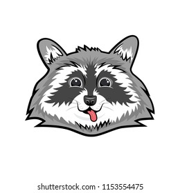 Cute smiling raccoon face. Flat vector illustration